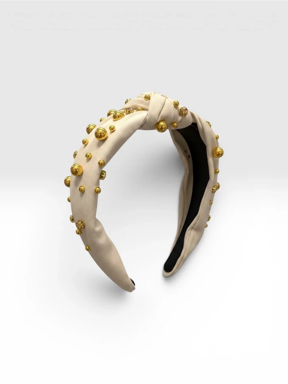 Beaded Knot Headband in Cream with Gold Accents